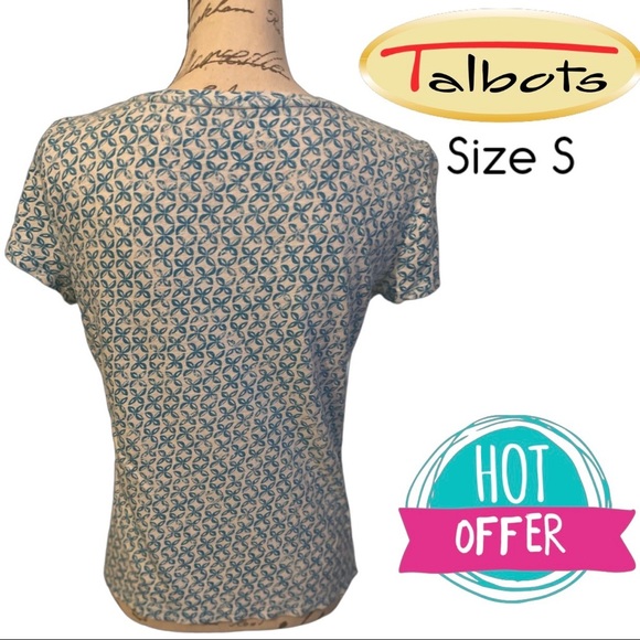 Size Small Blue Floral T-Shirt by TALBOTS - Picture 4 of 5